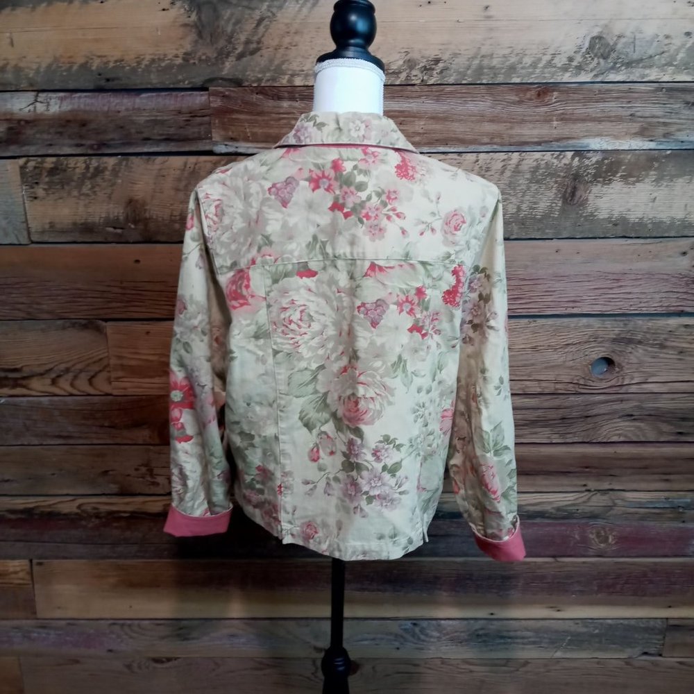 Coldwater Creek Womens Size medium Petite Jacket coral and beige Floral Cotton - Picture 2 of 9